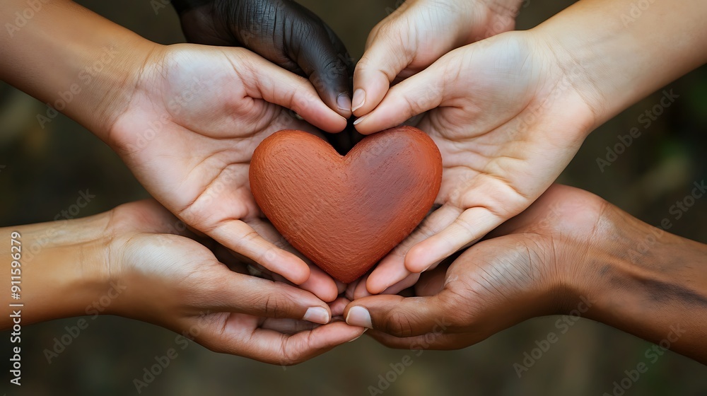 Tender palms cradling red heart, symbol of love and care Tender palms cradling red heart, symbol of love and care