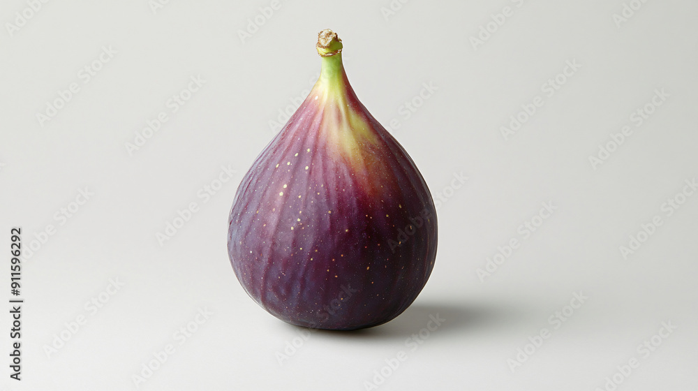 Ripe Fig with Stem on White Background - Fresh and Vibrant Close-Up of Purple Green Fig Fruit Ripe Fig with Stem on White Background - Fresh and Vibrant Close-Up of Purple Green Fig Fruit