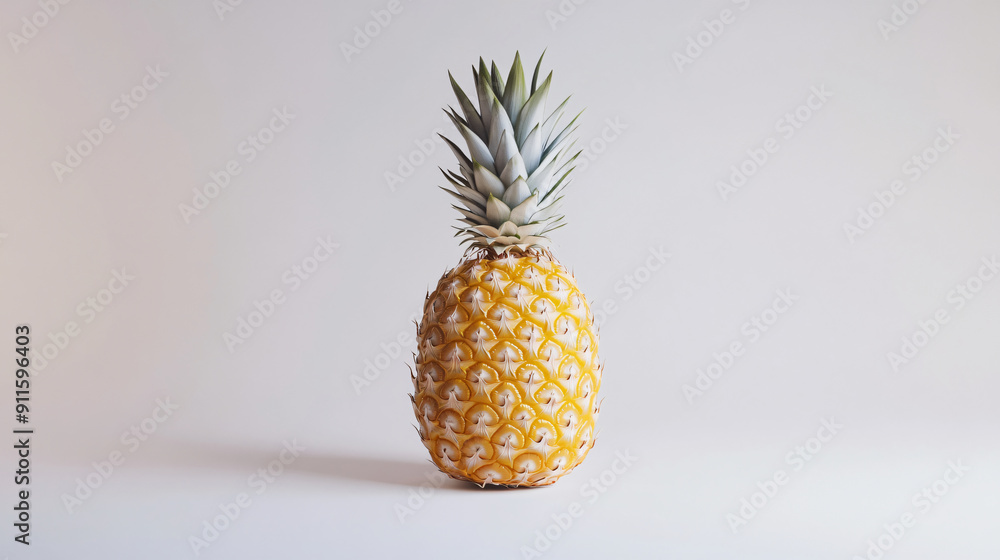 Fresh Ripe Pineapple with Textured Skin on White Surface Fresh Ripe Pineapple with Textured Skin on White Surface