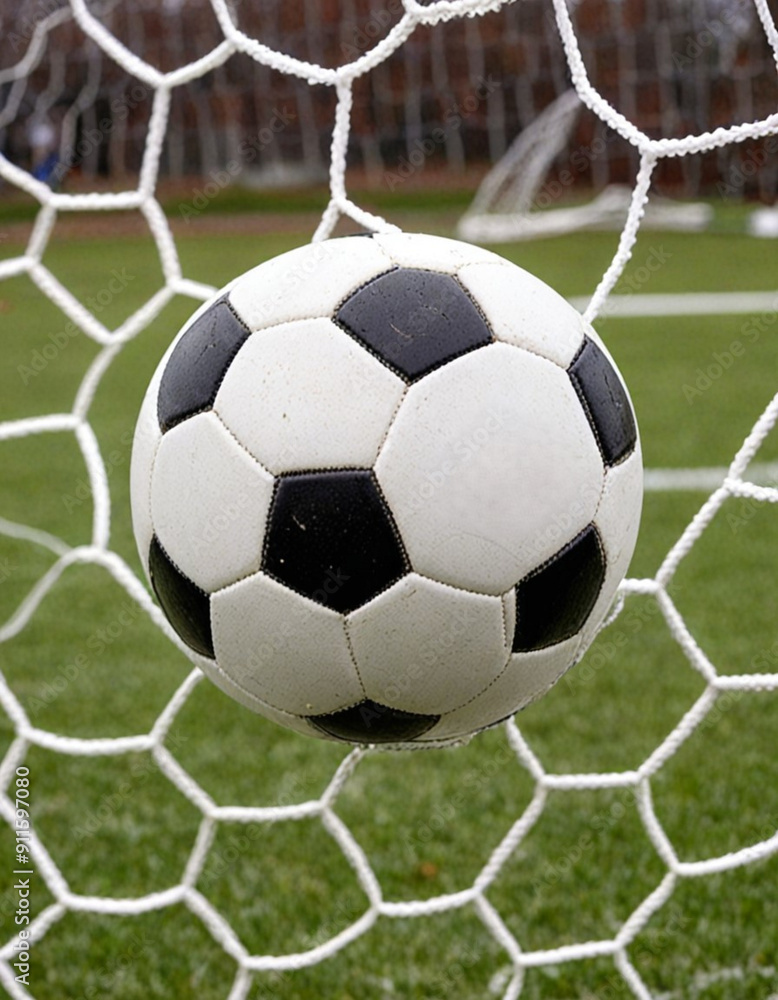 Fototapeta premium soccer ball in the net 