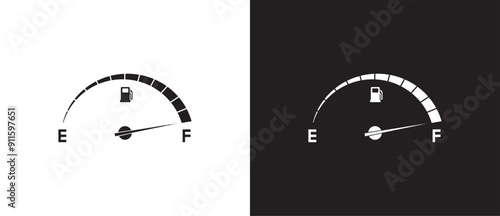 Modern Vehicle fuel digital indicator, Full and empty simple icon, Gas and fuel meter flat icon, Fuel pump nozzle symbol, Gasoline Tank vector illustration on black and white background. Eps10