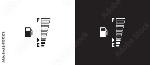 Vehicle fuel digital indicator, Full and empty simple icon, Gas and fuel meter flat icon, Fuel pump nozzle symbol, Gasoline Tank vector illustration on black and white background. Eps10