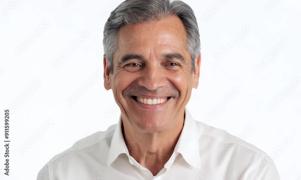 Portrait of a senior man smiling at the camera. White background. Portrait of a senior man smiling at the camera. White background.