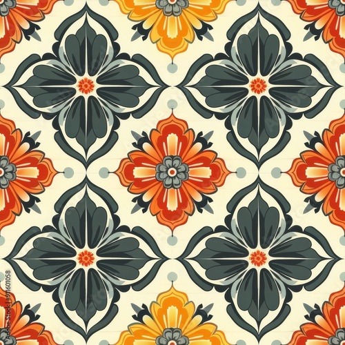 Wallpaper Mural Retro Geometric Floral Ornament With Warm Colors in Contemporary Design Torontodigital.ca