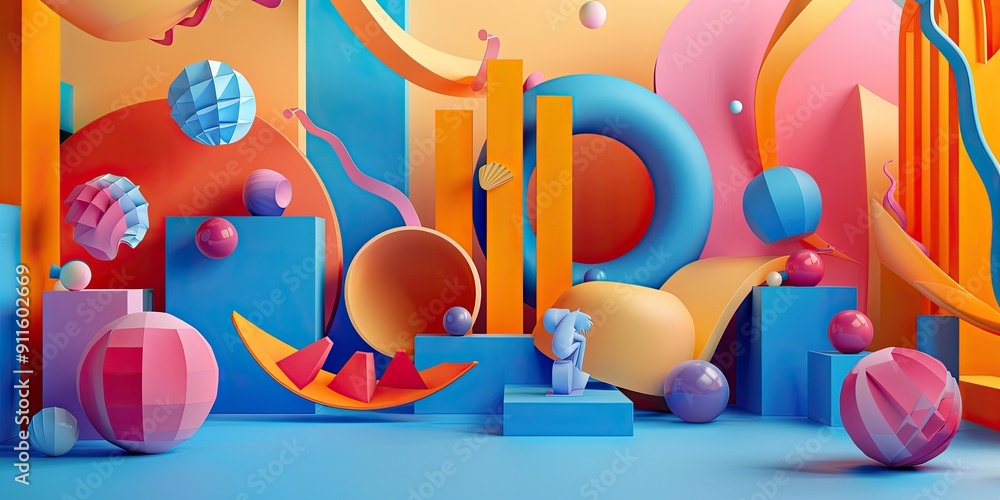 Naklejka premium Abstract colorful 3D geometric shapes.