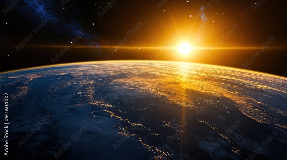 Panoramic view of the Earth sun star and galaxy Panoramic view of the Earth sun star and galaxy