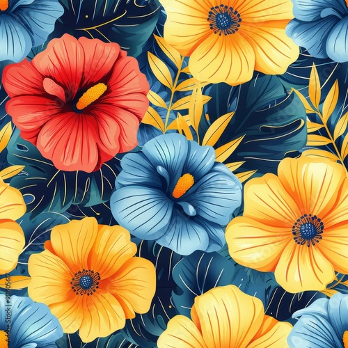 Wallpaper Mural Vibrant Tropical Floral Pattern for Summer Decor Torontodigital.ca