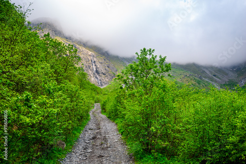 A picturesque picturesque trail in the virgin nature of the mountains of the North Caucasus. Russia photo