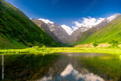 Picturesque mountain lake in the mountain valley of the northern Caucasus. Russia