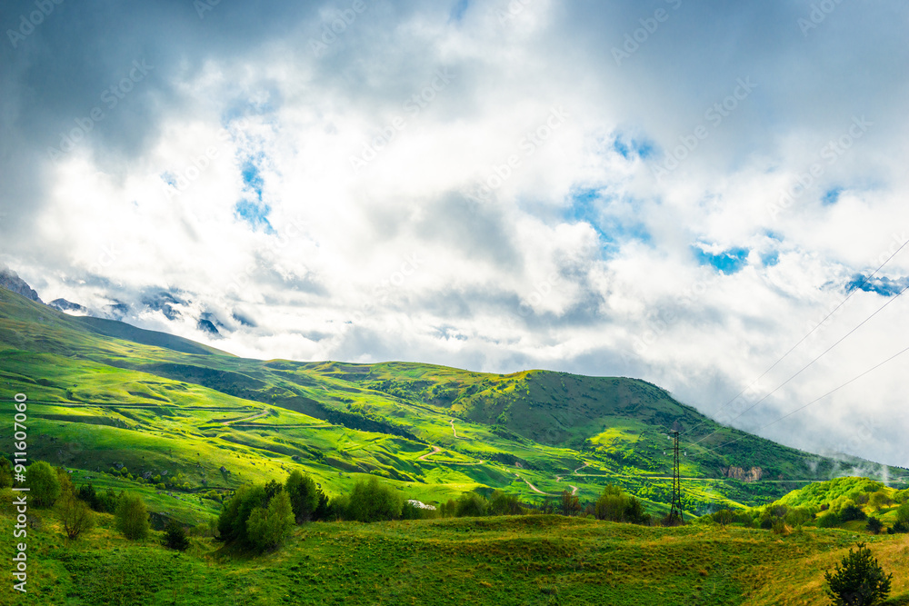 Obraz premium Picturesque mountains in the beautiful clouds of the North Caucasus. Russia