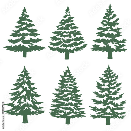 Snowy pine tree illustration. Set of snowy pine tree vector illustration. Set of Christmas trees