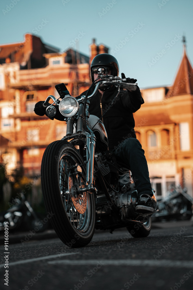 Custom chopper motorcycle, black and white chrome motorbike, cool design Custom chopper motorcycle, black and white chrome motorbike, cool design