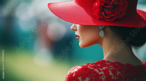 Woman in a Red Hat Viewed from Behind photo