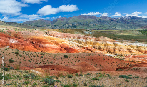 Fotografía Fantastic mountain natural landscape with bright color transitions and blue clear sky in place named Mars 2, Altai Republic, Russia