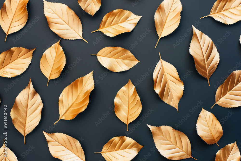 A stunning flat lay of golden leaves on a dark background, perfect for autumn themes, nature designs, and artistic projects. A stunning flat lay of golden leaves on a dark background, perfect for autumn themes, nature designs, and artistic projects.
