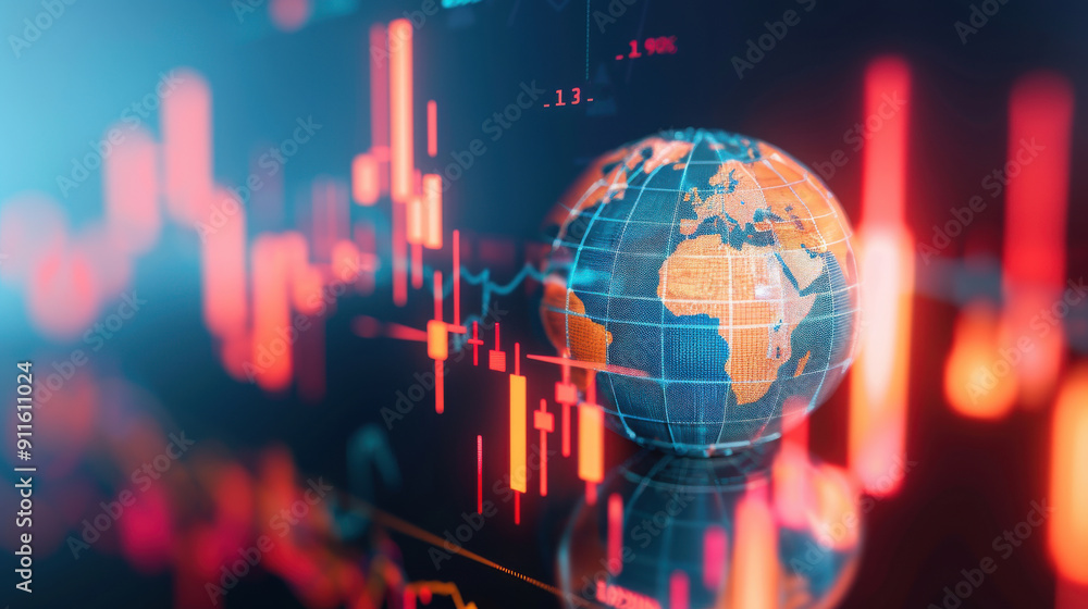 A vibrant global market visualization featuring a world globe intertwined with dynamic financial graphs. A vibrant global market visualization featuring a world globe intertwined with dynamic financial graphs.