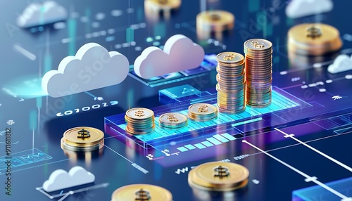 Cloud Computing Cost Efficiency, cost efficiency in cloud computing with an image showing pay-per-use pricing models, resource optimization techniques photo