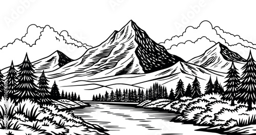 Black and white mountain. Vector illustration