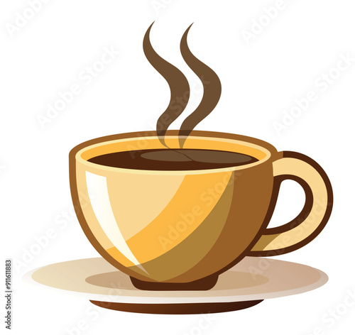 A steaming cup of coffee on a white background. Vector illustration