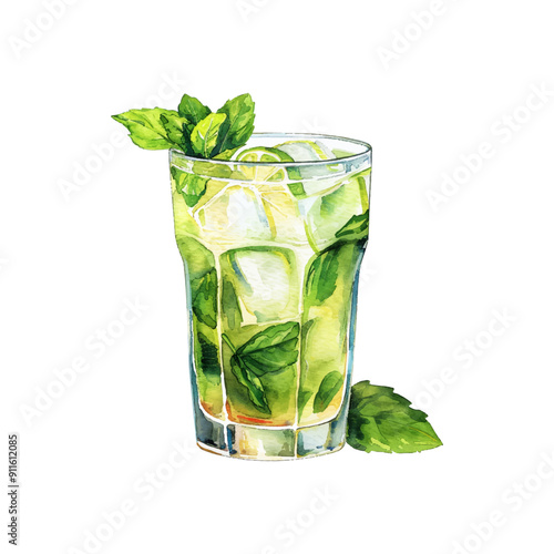 mojito cocktail vector illustration in watercolor style