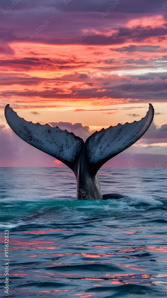 Fototapeta premium A whale tail that can be seen from behind the camera emerging from the waters 
