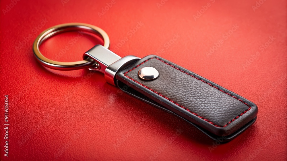 Black Leather Keychain with Red Stitching on Red Background, Keychain, Leather, Accessories, Gift Black Leather Keychain with Red Stitching on Red Background, Keychain, Leather, Accessories, Gift
