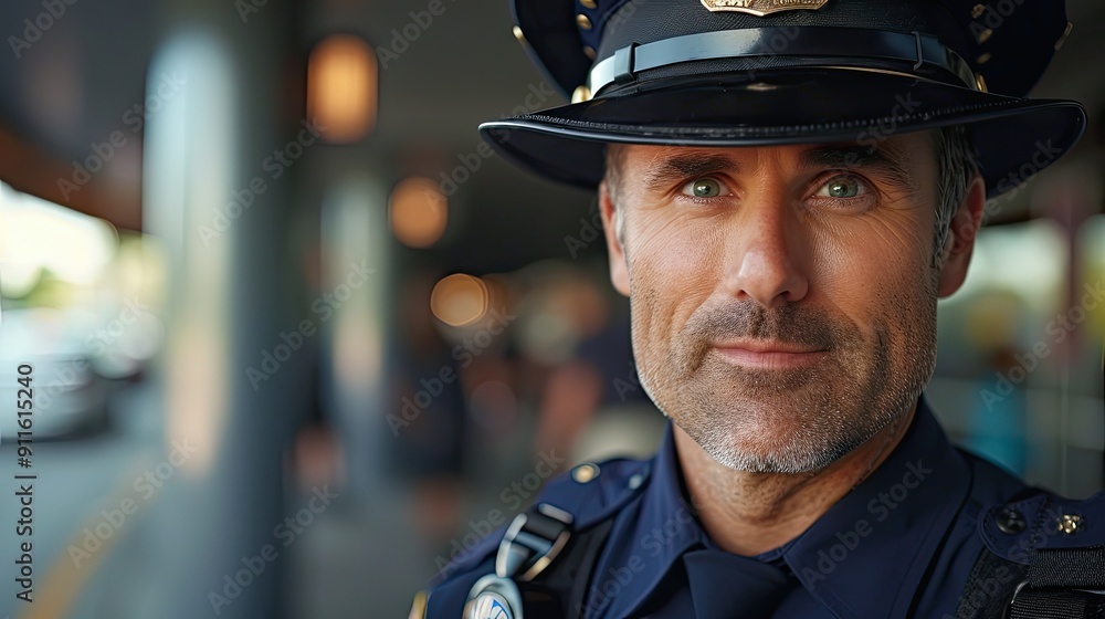 Police officer with a badge and hat, maintaining law and order Police officer with a badge and hat, maintaining law and order