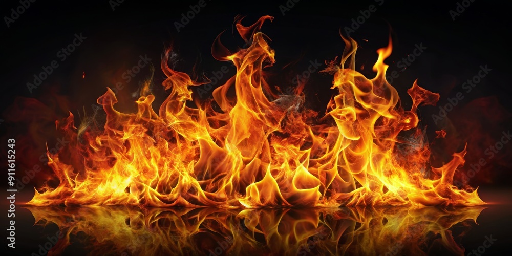 Fototapeta premium Blazing Fire Reflection, Digital Art, Abstract Flame, Burning, Hot , fire, flames