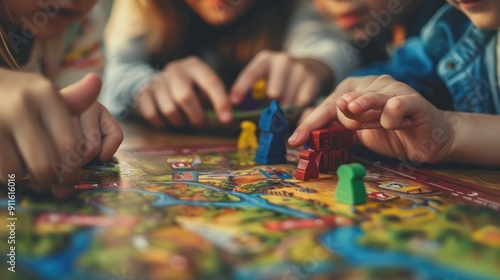 close up family playing a board game