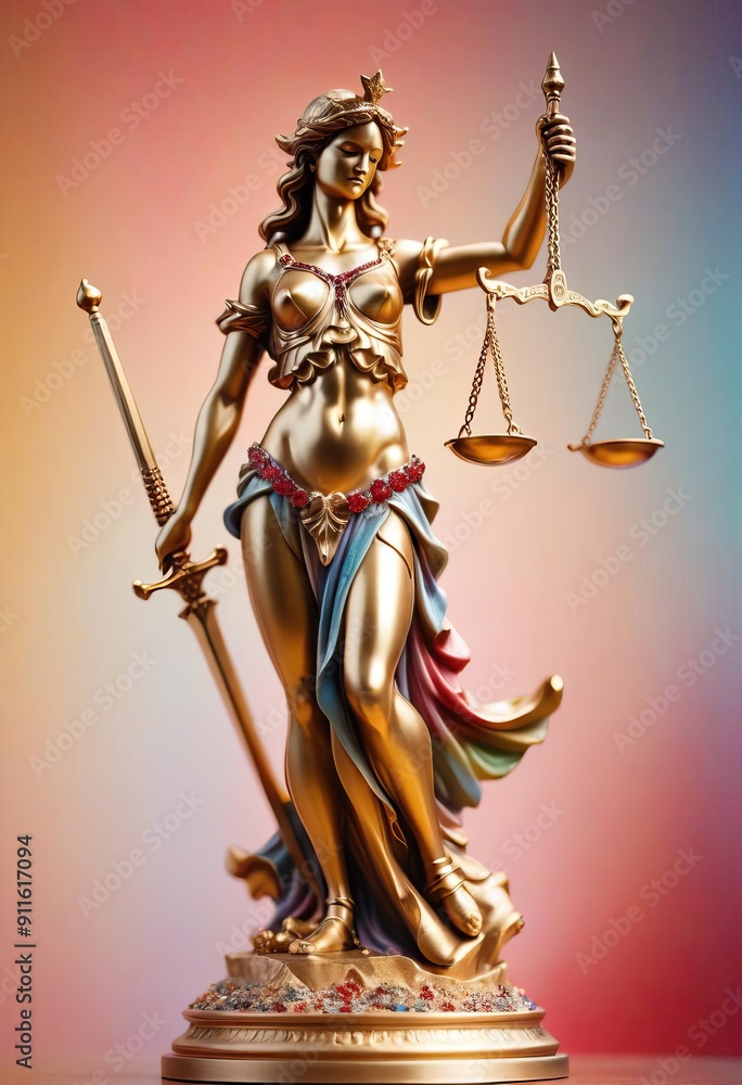 Fototapeta premium Gold statue of Lady Justice with scales and sword