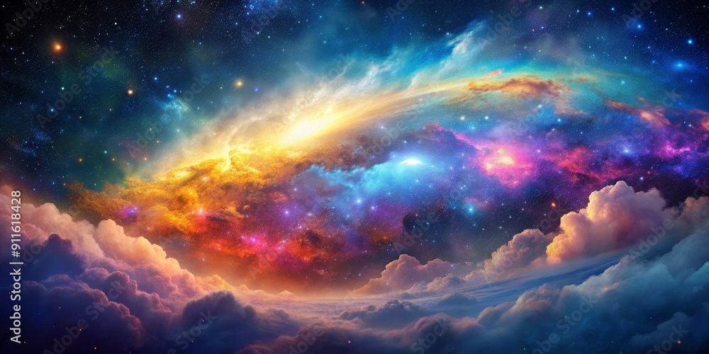Fototapeta premium Cosmic Cloudscape A Digital Painting of a Starry Sky with Swirling Nebulae and Fluffy Clouds, Space, Galaxy, Art, Nebulae