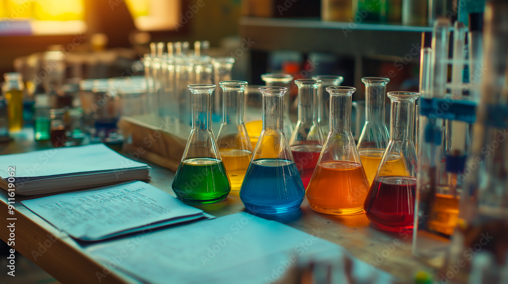 test tubes with different liquids on table in laboratory test tubes with different liquids on table in laboratory