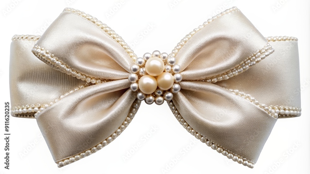 Elegant Pearl-Trimmed Satin Bow, white background, fabric texture, pearls, ribbon, bow , wedding Elegant Pearl-Trimmed Satin Bow, white background, fabric texture, pearls, ribbon, bow , wedding