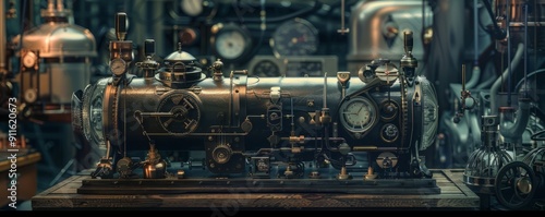 Clockwork Complexity: Steampunk Contraptions, 4K hyperrealistic photo