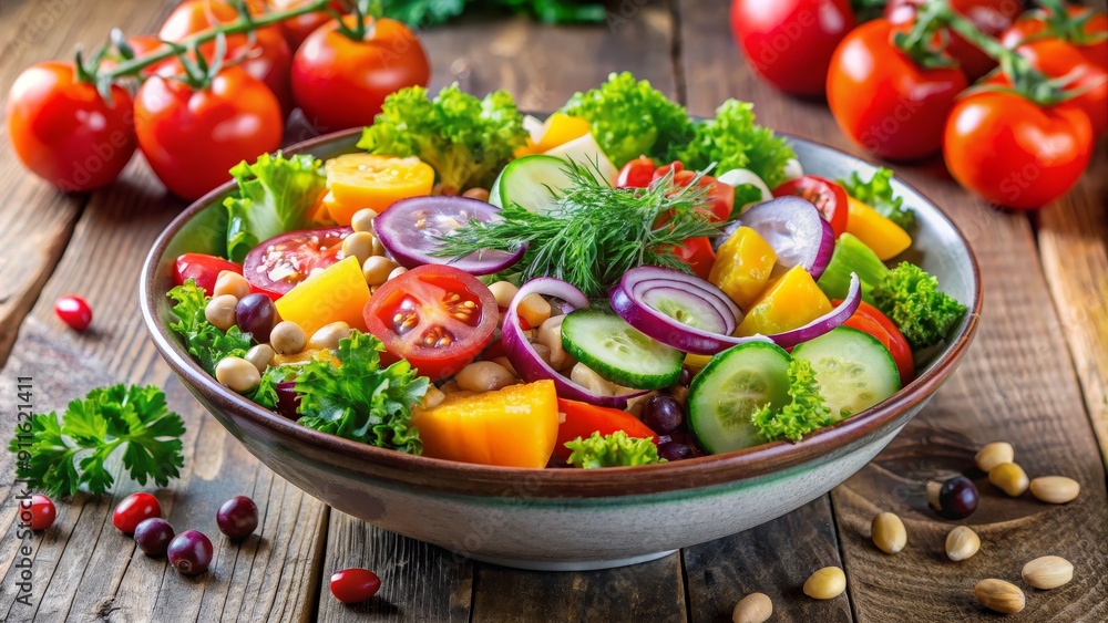 Fresh Salad with Tomatoes, Cucumbers, and Red Onion, bowl, vegetable, salad, healthy