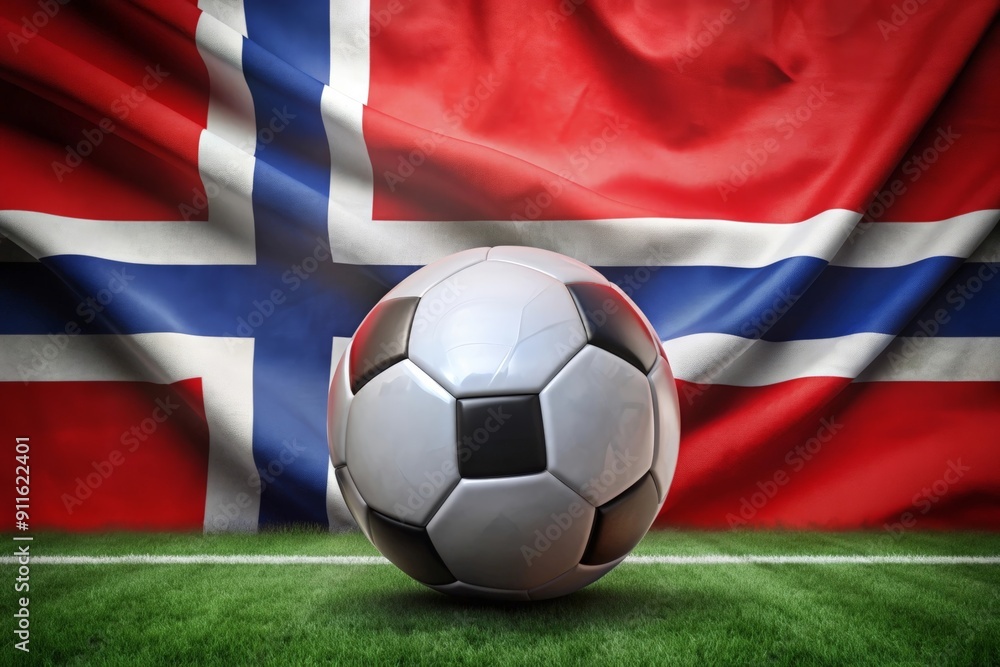 Fototapeta premium Norway flag with soccer ball. Football.