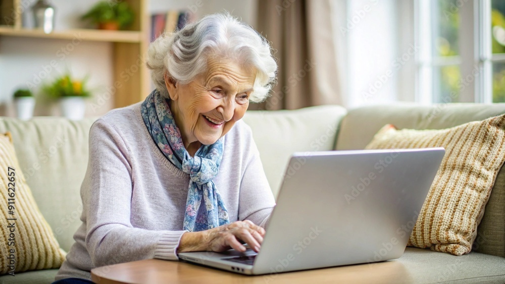 An elderly woman with glasses is sitting in front of a laptop, determinedly exploring the internet. Her focused expression reflects her effort to adapt to new technology, embracing the digital age. An elderly woman with glasses is sitting in front of a laptop, determinedly exploring the internet. Her focused expression reflects her effort to adapt to new technology, embracing the digital age.