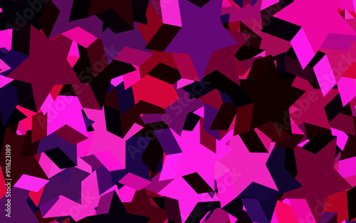 Dark Pink vector background with colored stars.