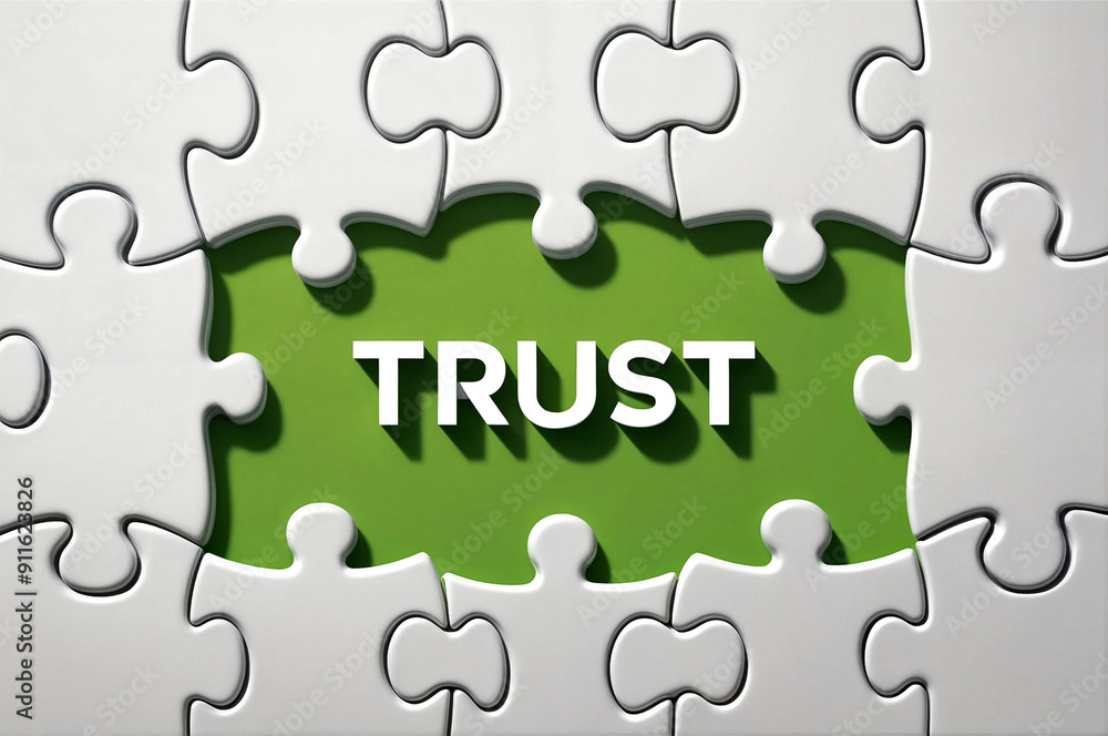 3d illustration render puzzle piece with the text word TRUST revealing from hidden jigsaw puzzle piece 3d illustration render puzzle piece with the text word TRUST revealing from hidden jigsaw puzzle piece