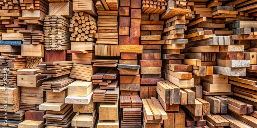 A Stack of Wooden Lumber in an Abstract Composition, Wood Texture, Lumber Yard, Natural Materials, Woodworking A Stack of Wooden Lumber in an Abstract Composition, Wood Texture, Lumber Yard, Natural Materials, Woodworking