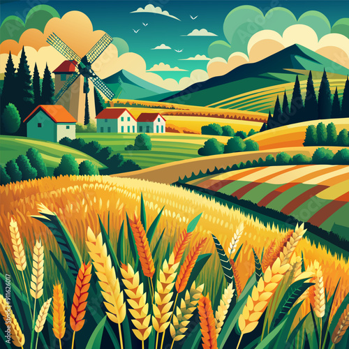 Organic farming landscape with trees