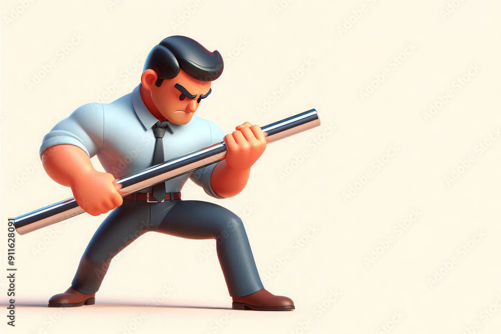 A strong man with a metal bar. Space for text. A strong man with a metal bar. Space for text.