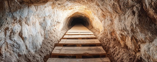 Cave with a hidden entrance leading to an underground smuggling route, depicting illegal transport photo