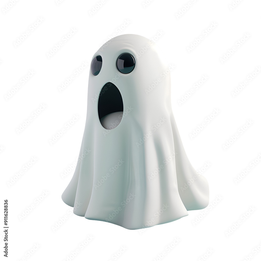 3D Halloween Render Illustration of a Scared Ghost Cartoon Character, Isolated on Transparent Background, PNG 3D Halloween Render Illustration of a Scared Ghost Cartoon Character, Isolated on Transparent Background, PNG