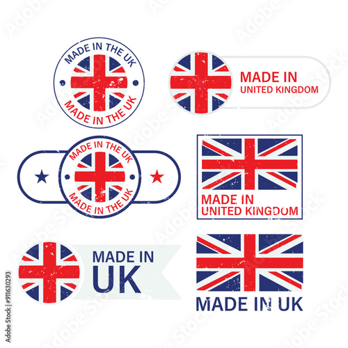 Grunge Made In United Kingdom Rubber Stamp Icon Set Vector Design.