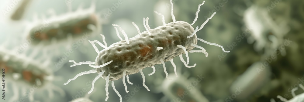 Fototapeta premium A close-up view of bacteria with fine details, set against a soft, light grey background, emphasizing microbiological features