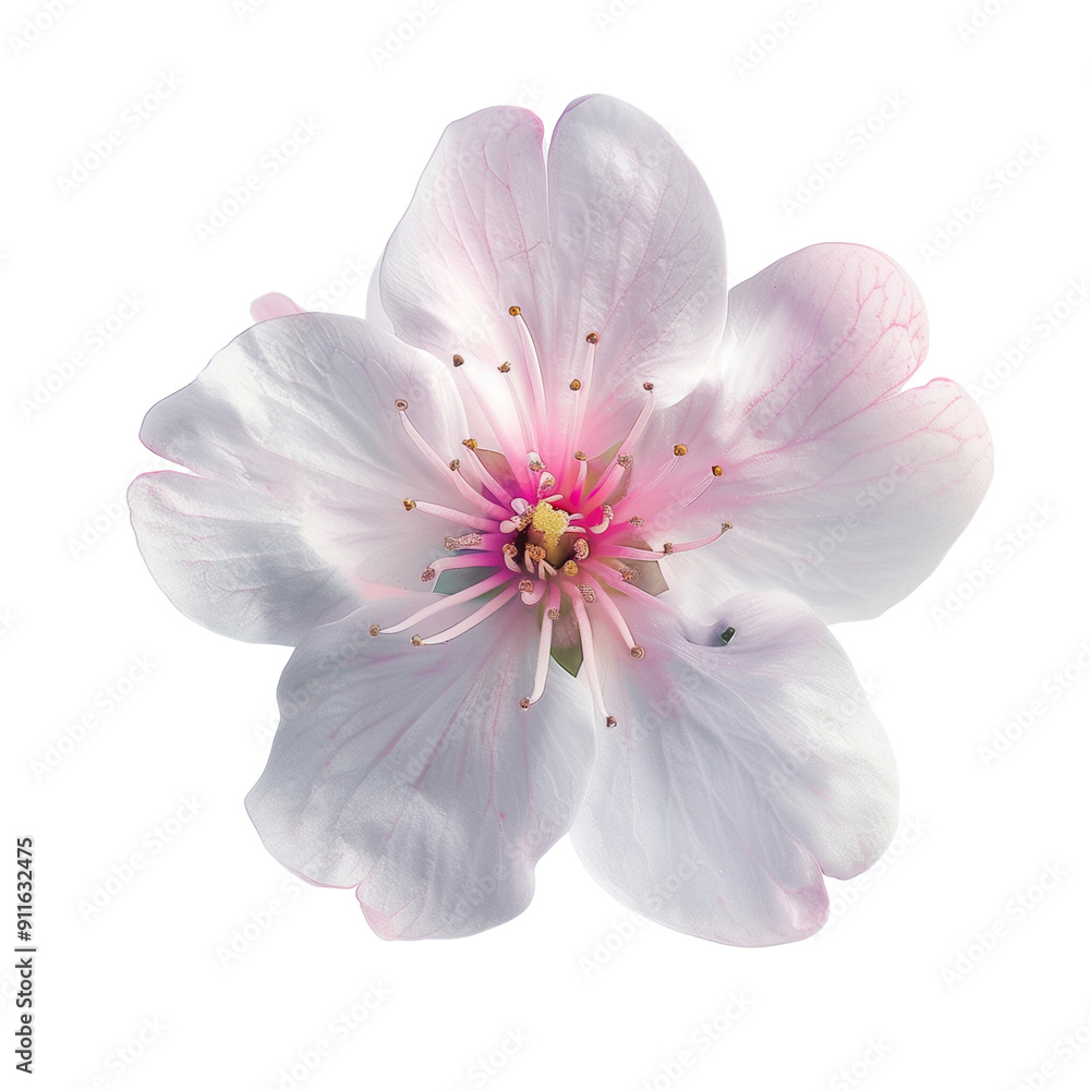 Naklejka premium Ultra-Close-Up of a Single Cherry Blossom in Full Bloom, PNG File