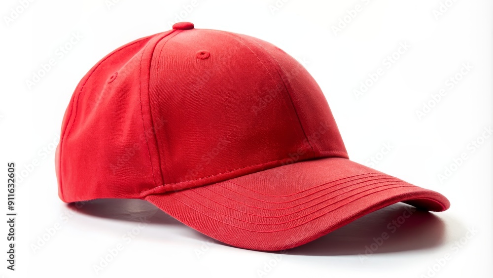 Fototapeta premium Red Baseball Cap Mockup - Isolated on White Background, Baseball Cap, Red Cap, Cap Mockup, Blank Cap