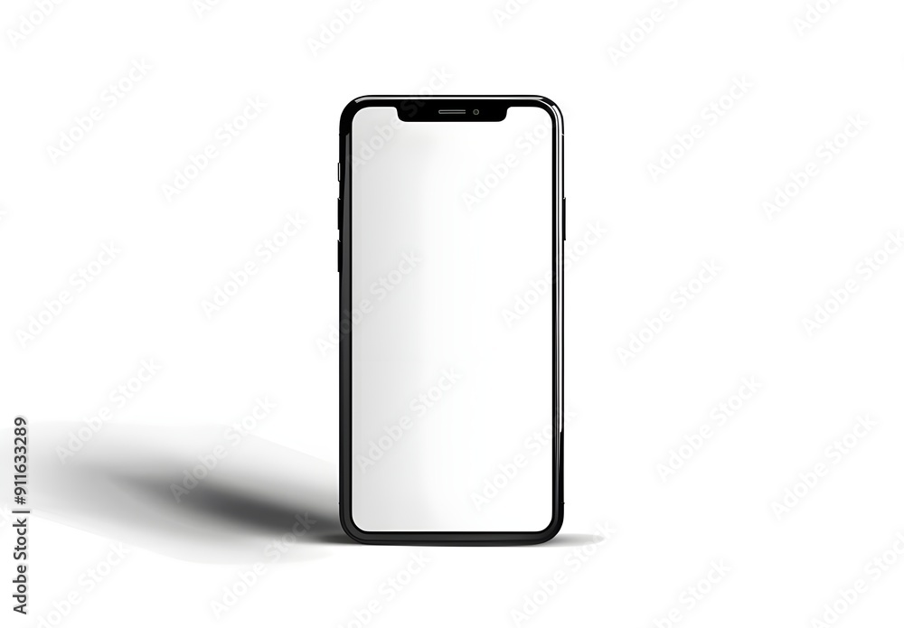 Sleek smartphone with blank screen mockup, isolated on white background. Realistic black phone frame template for app design presentation or digital marketing advertising concept. Vector illustration. Sleek smartphone with blank screen mockup, isolated on white background. Realistic black phone frame template for app design presentation or digital marketing advertising concept. Vector illustration.