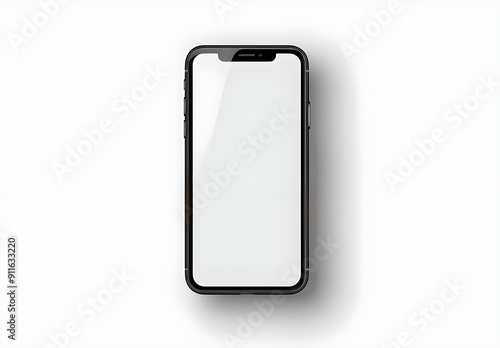 Sleek smartphone with blank screen mockup, isolated on white background. Realistic black phone frame template for app design presentation or digital marketing advertising concept. Vector illustration.